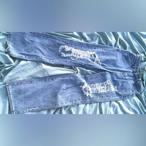 Light washed Distressed baggy "mom" straight jeans